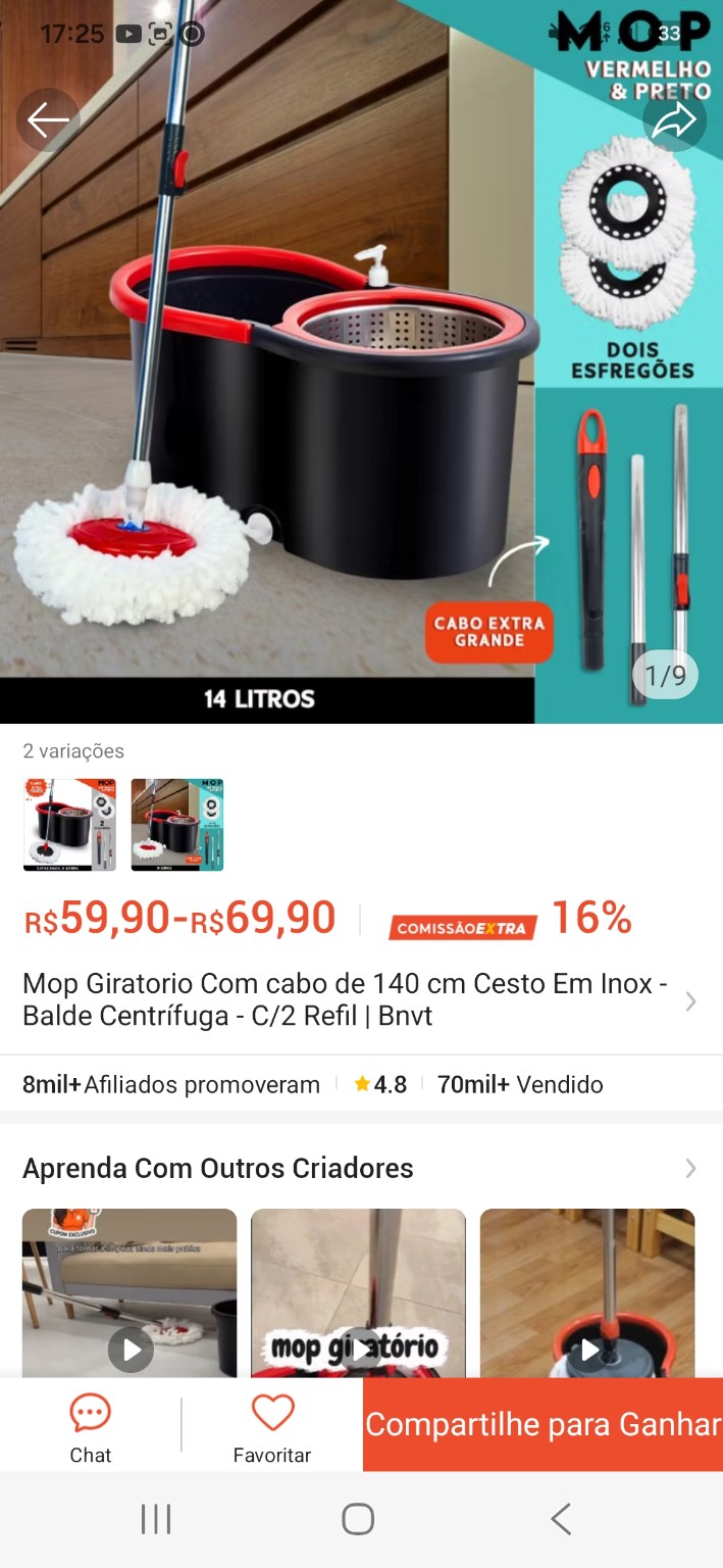 Mop giratório com balde de 14 litros